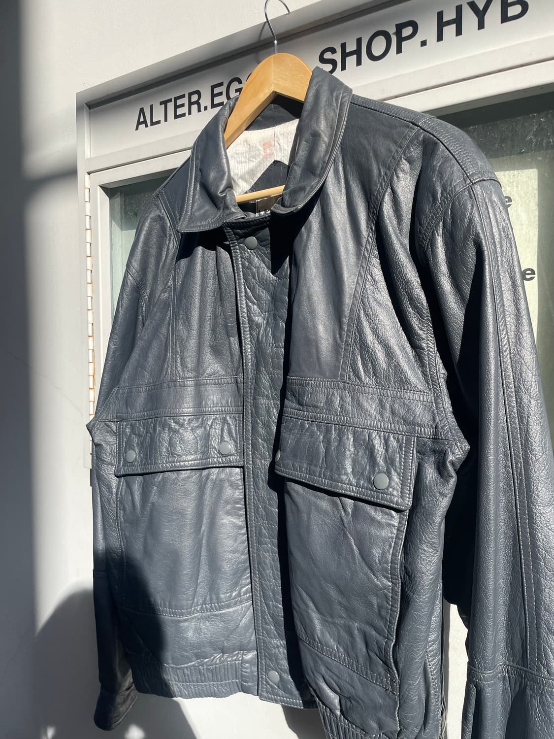 Dark Gray Vintage Genuine Leather Bomber 상품이미지6