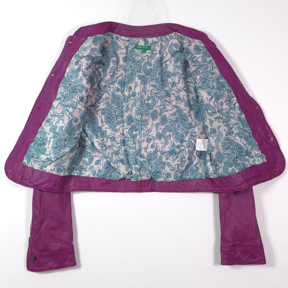 베네통 페이즐리 안감 리얼 양가죽 노카라 자켓 42 상품이미지5