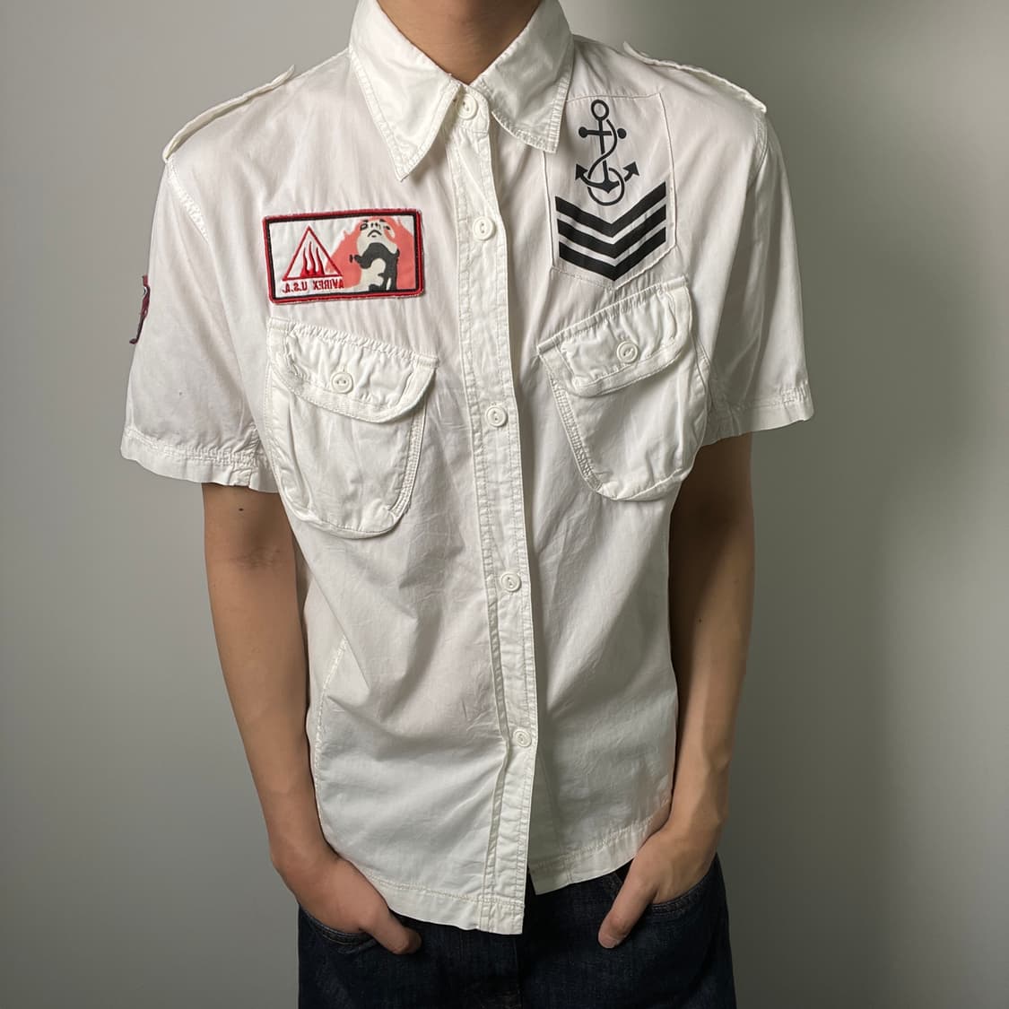 Avirex 아비렉스 밀리터리 견장 포켓 반팔 셔츠 M 상품이미지1