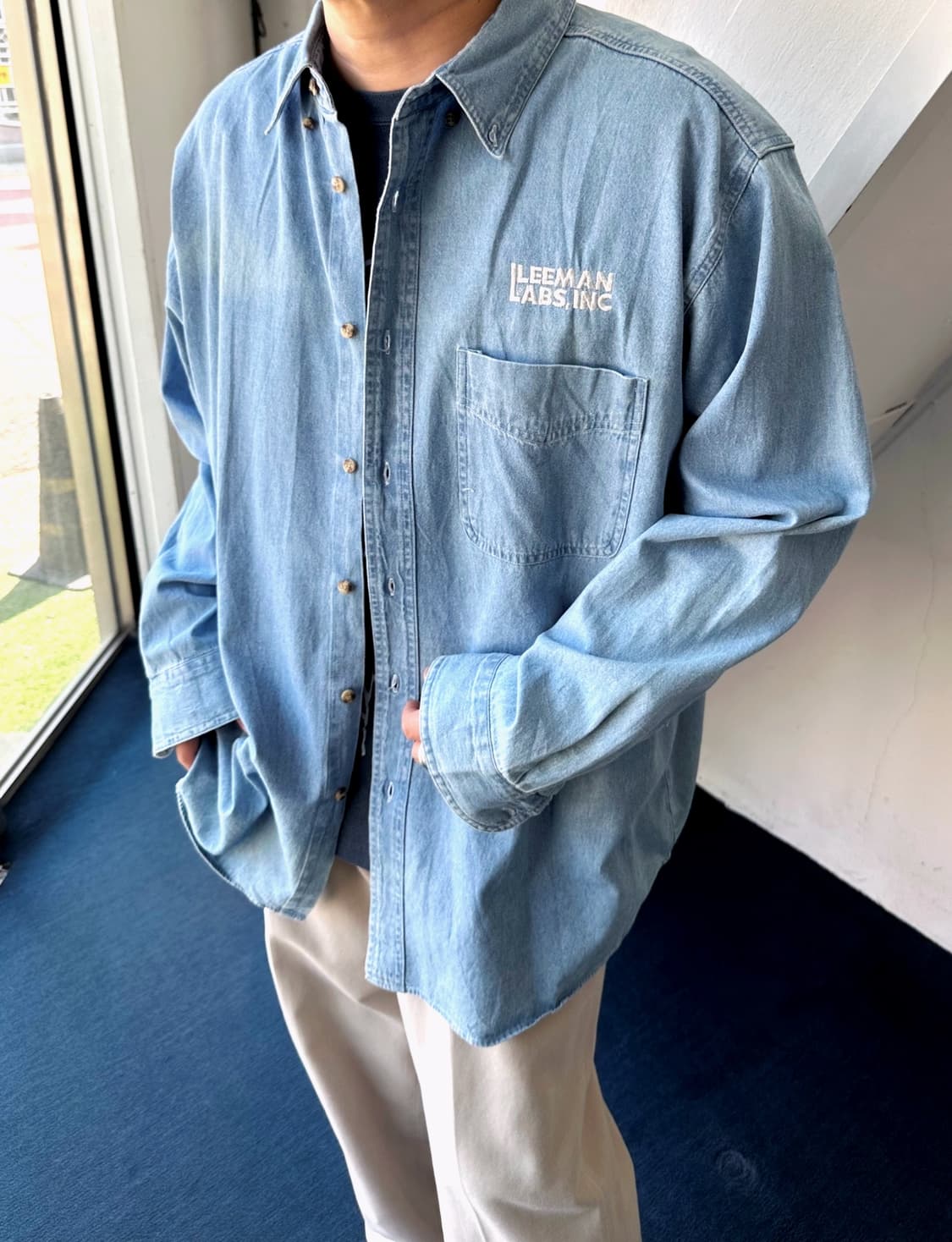 Cotton sun faded denim BIG worker shirt 상품이미지7