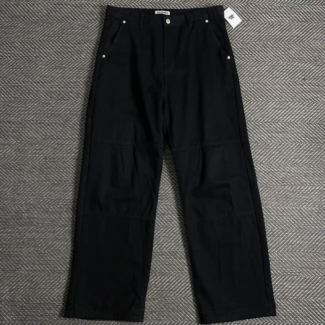 벌스데이 더블니 블랙 데님 와이드 핏 워크 팬츠 o 3458 상품이미지1