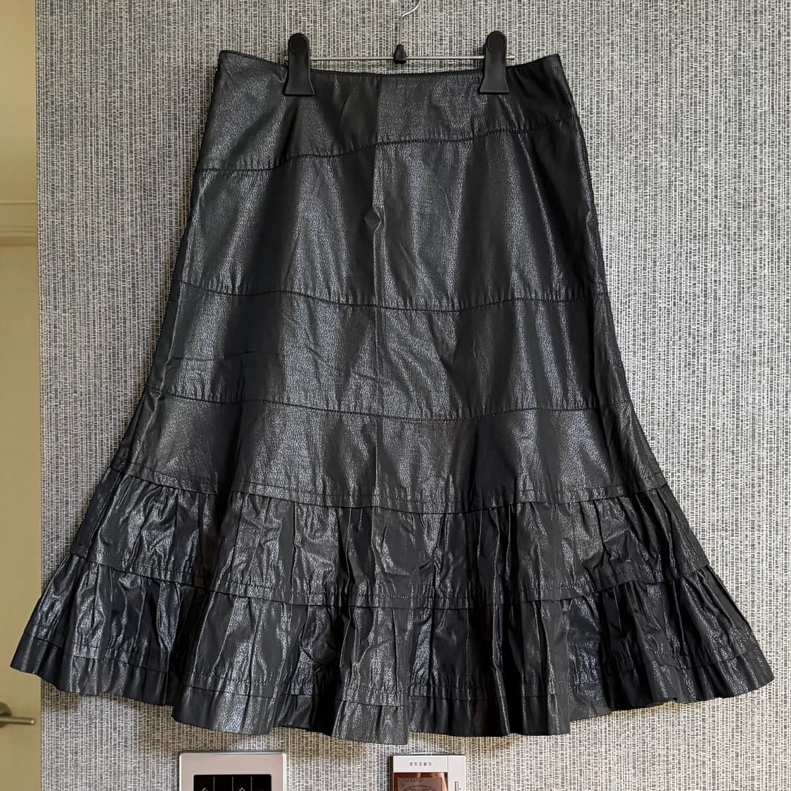 지주 ZIZOU 다크 그레이 메탈릭 프릴 셔링 캉캉 롱 스커트 치마 77 상품이미지2