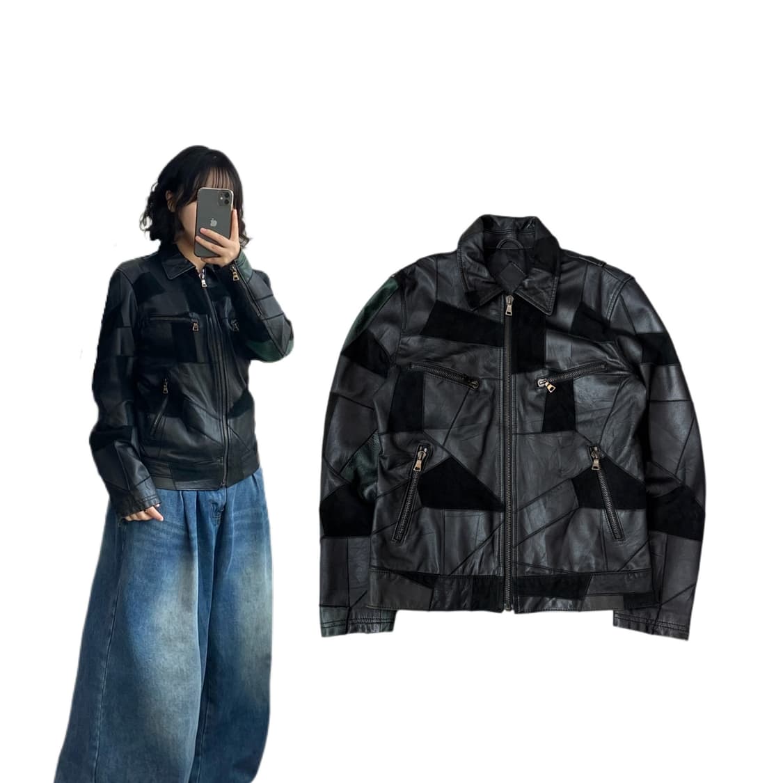 Maniac works 제팬 바이커 리얼레더 램스킨 패치워크 양가죽 자켓 상품이미지1