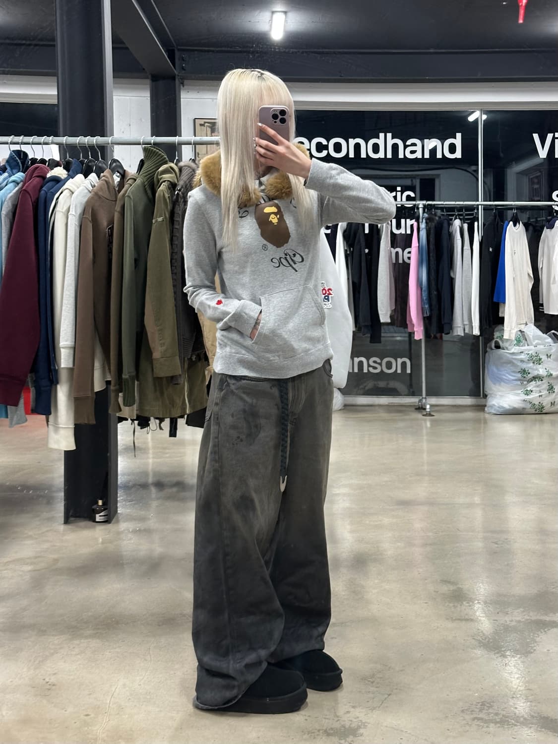 A BATHING APE 베이프 그레이 풀오버 퍼 후드티 상품이미지2