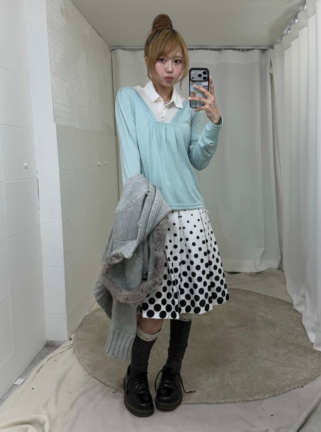 민트 모리걸 하구미 도트 가디건 코디세트 상품이미지3