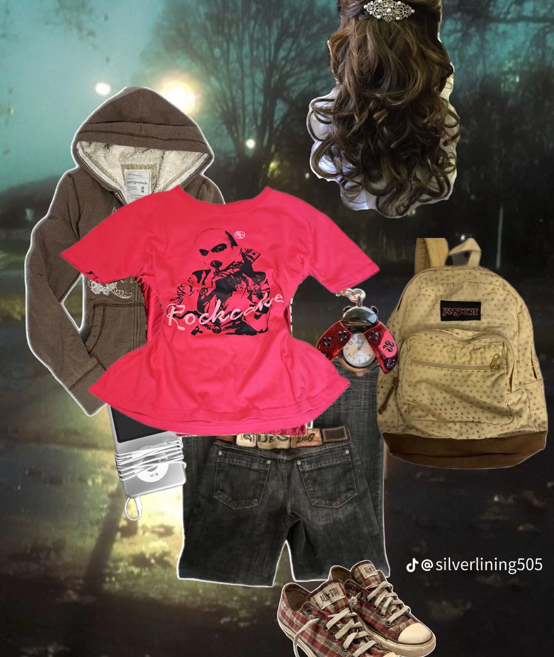 Y2K 펑크 락케이크 핫핑크 반팔티 상품이미지1