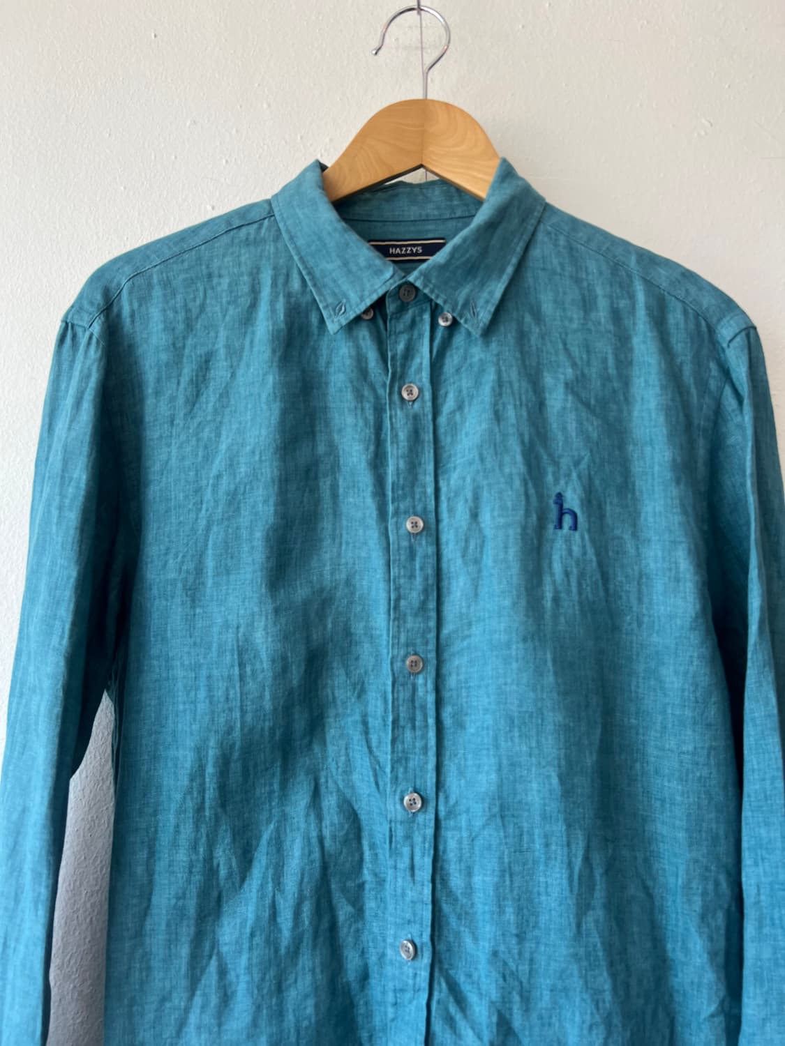 헤지스 남성 청록 린넨셔츠 긴팔셔츠 상품이미지1