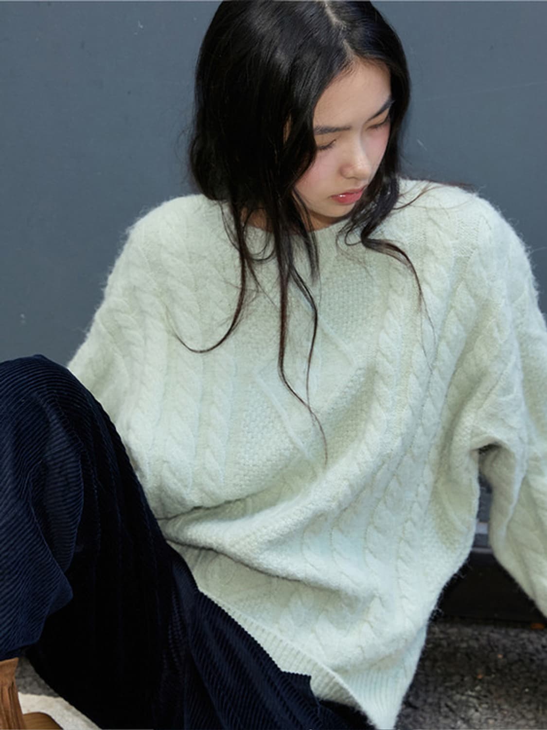 미치코런던 피셔맨 케이블 니트 민트 상품이미지1