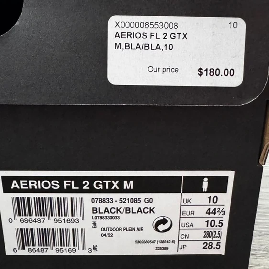  10.5 아크테릭스 에어리어스 FL GTX  남성용 블랙 고어텍스  상품이미지4