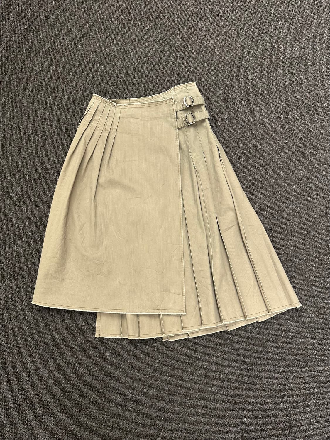 OS)A/T vintage 그런지 베이지 레이어드 플리스 데님 롱스커트 상품이미지3