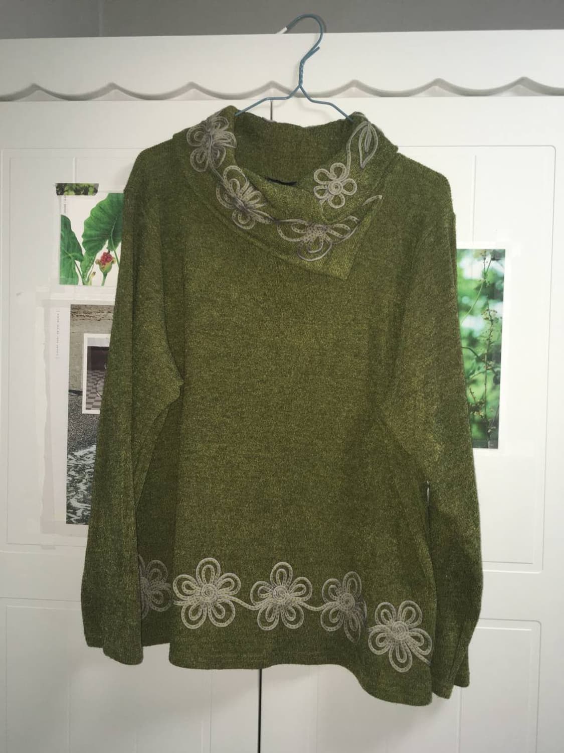 빈티지 꽃자수 딥올리브그린 하구미 니트 모리걸 아오이유우 폴라티 상품이미지2