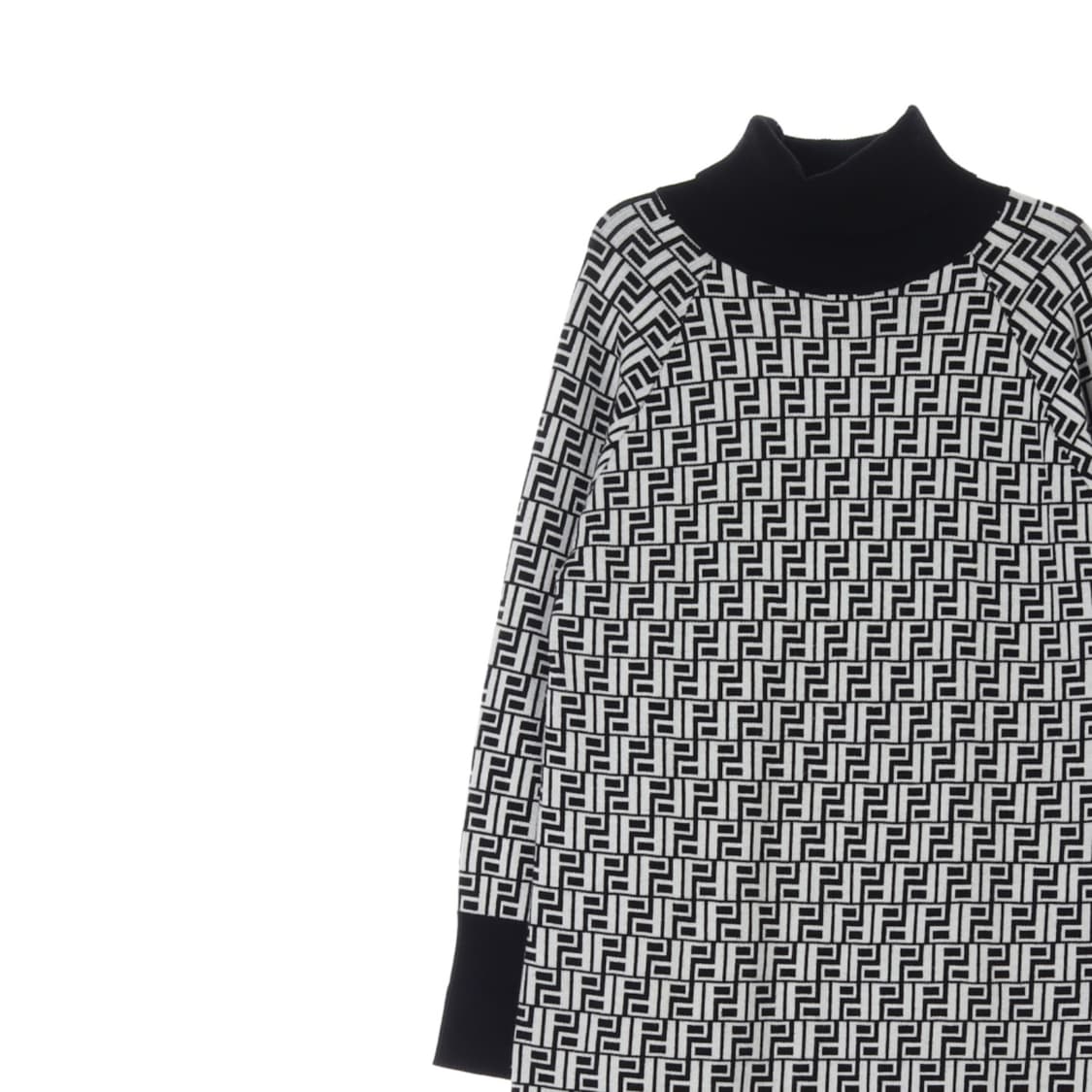[L]펜디 블랙 화이트 로고 모크넥 긴팔 롱 니트원피스 상품이미지2
