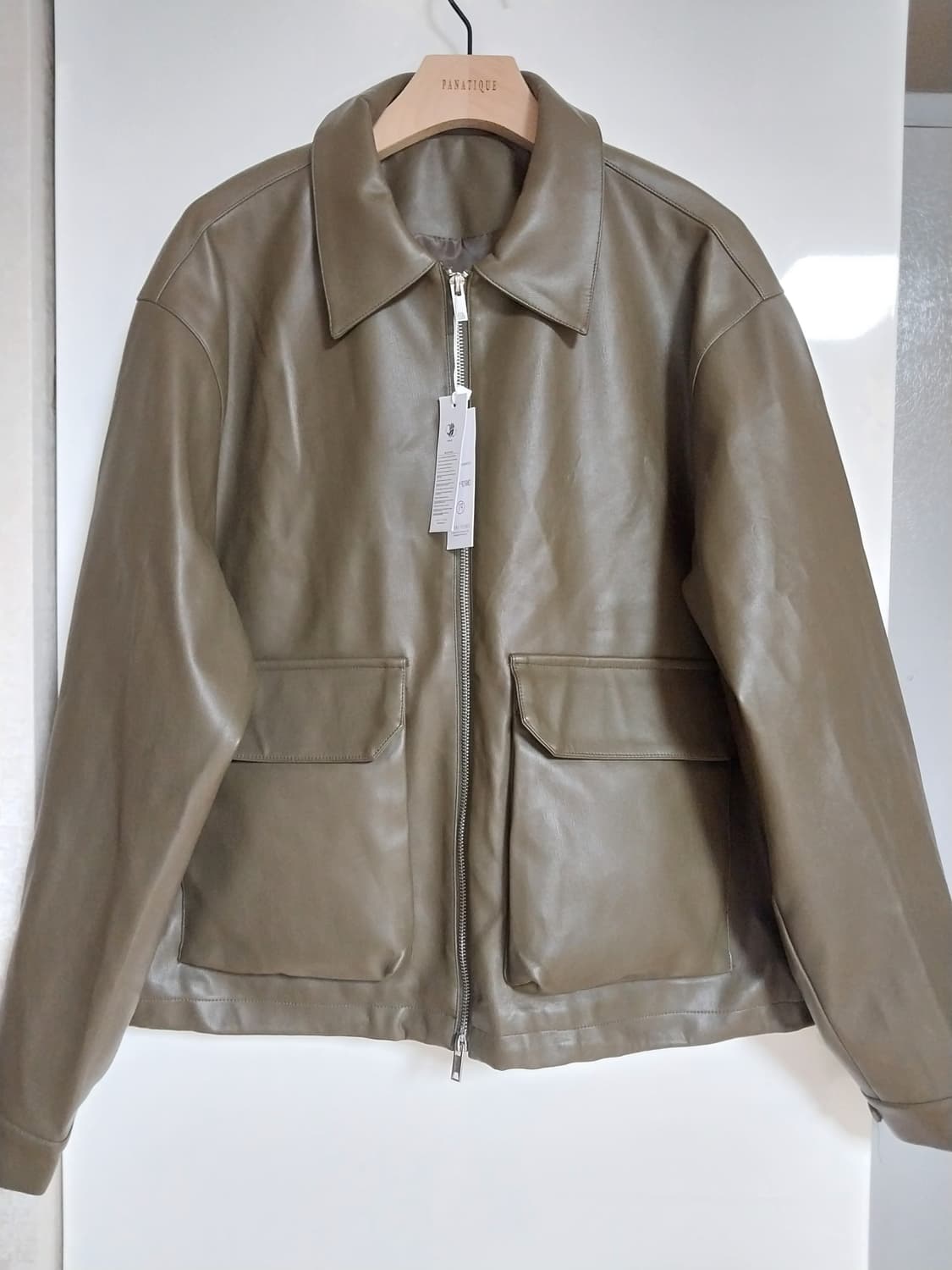 카키 브라운 비건 레더자켓 상품이미지1