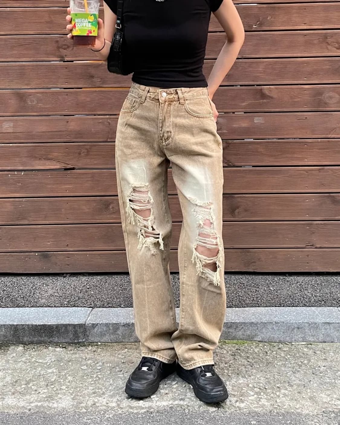 B7 샌드 워싱 베이지 찢청 디스트로이드진 무파진 26 27 데님 워크 상품이미지2