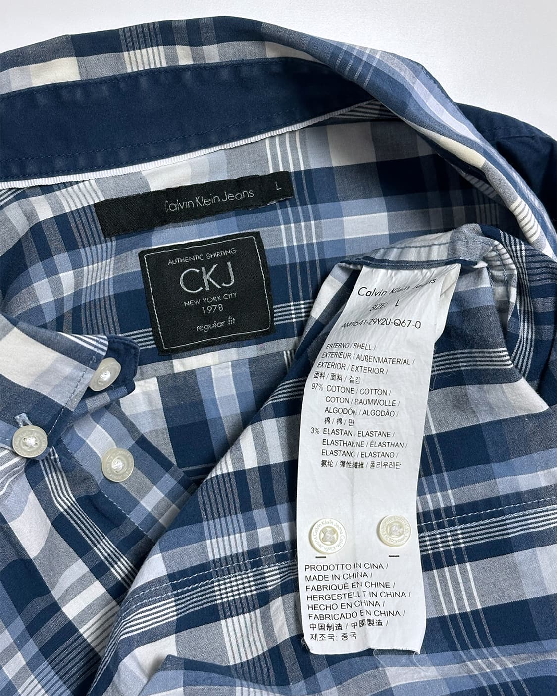 캘빈클라인 블루 체크 셔츠 상품이미지3