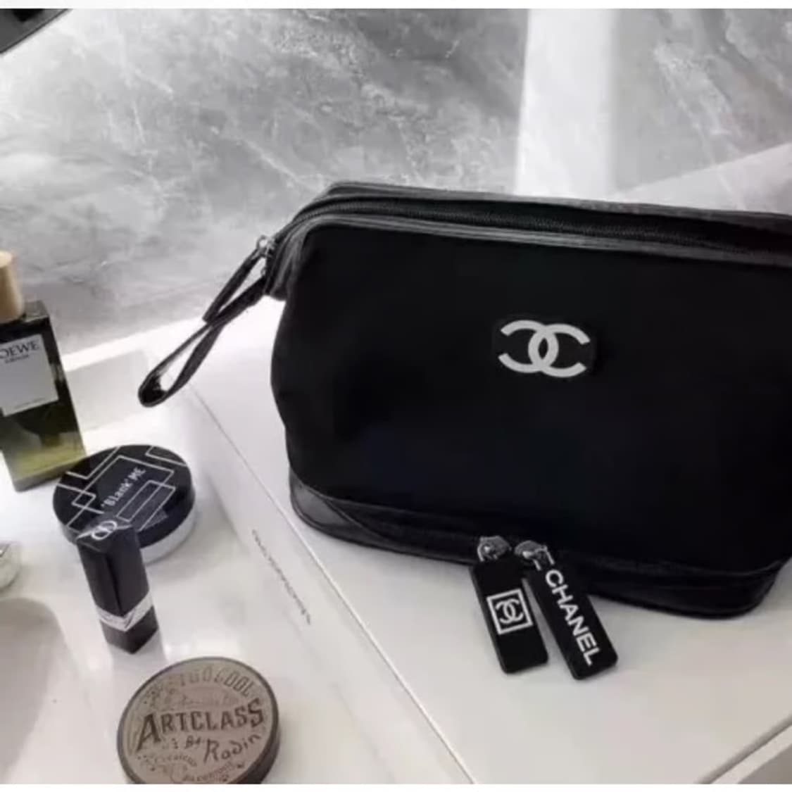  샤넬뷰티 화이트 로고 빅 파우치 클러치 블랙 상품이미지7