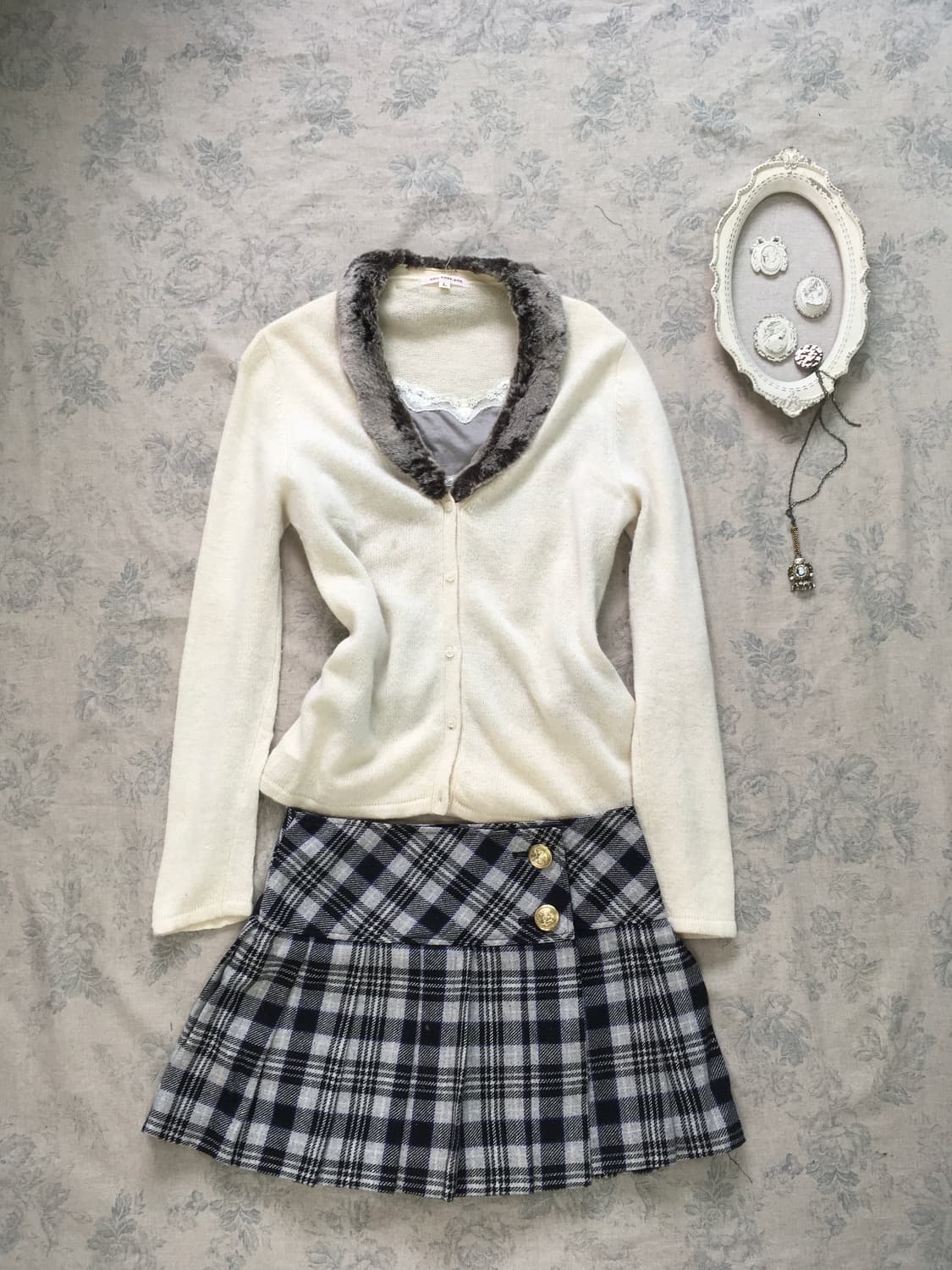 jpn vintage ivory fur collar cardigan 상품이미지4