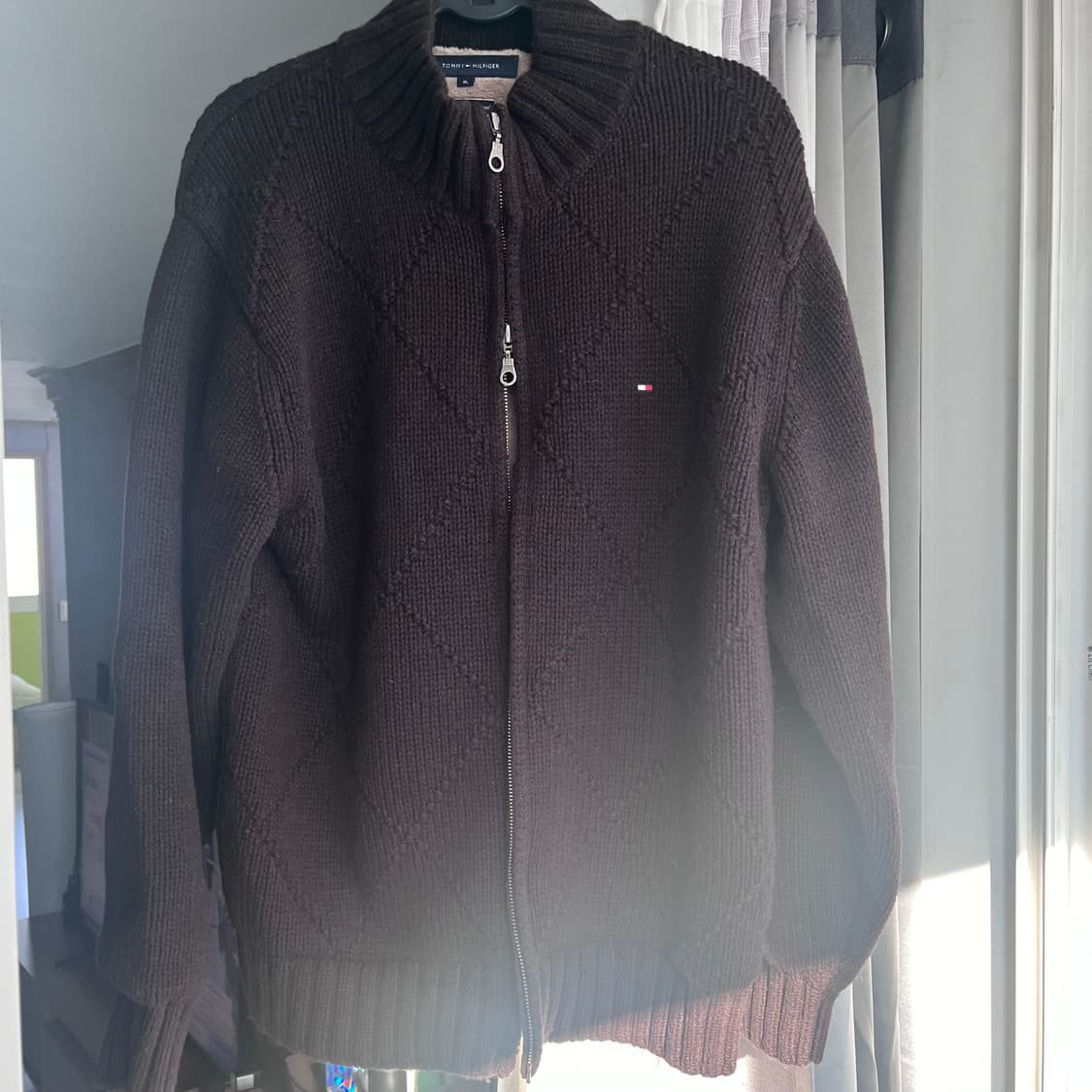 타미힐피거 사선 조직패턴 가디건 내부 퍼시어링  XL 상품이미지3