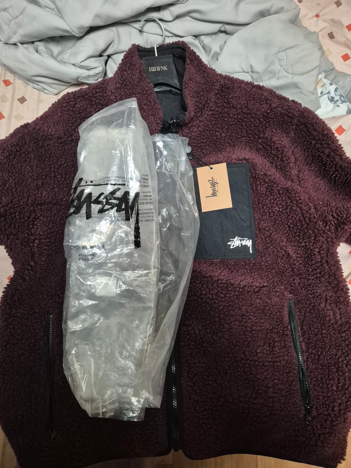 (새상품)스투시 쉐르파 리바시블 자켓 버건디 xl 상품이미지1