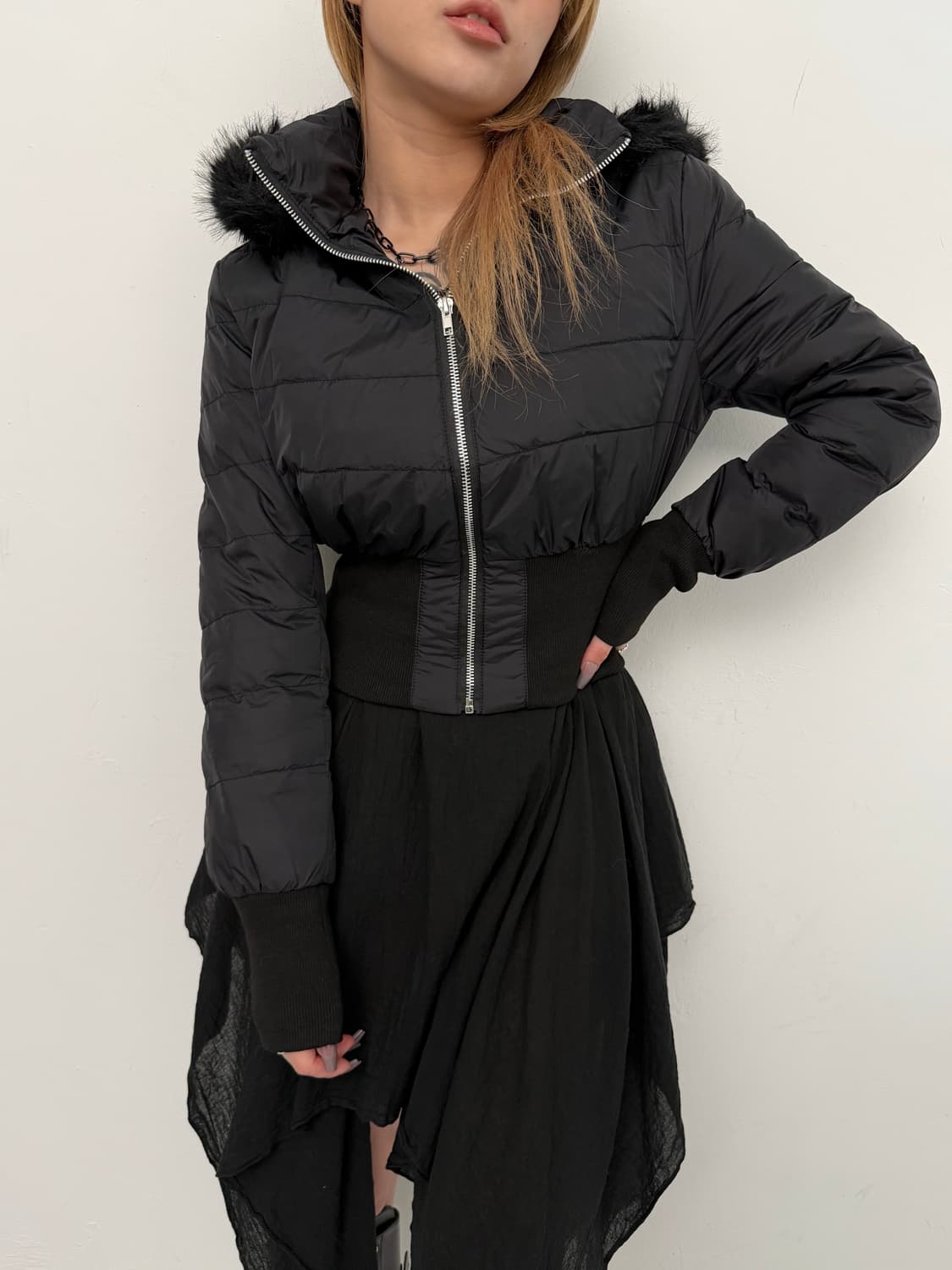 블랙 크롭 밴딩 패딩  상품이미지3