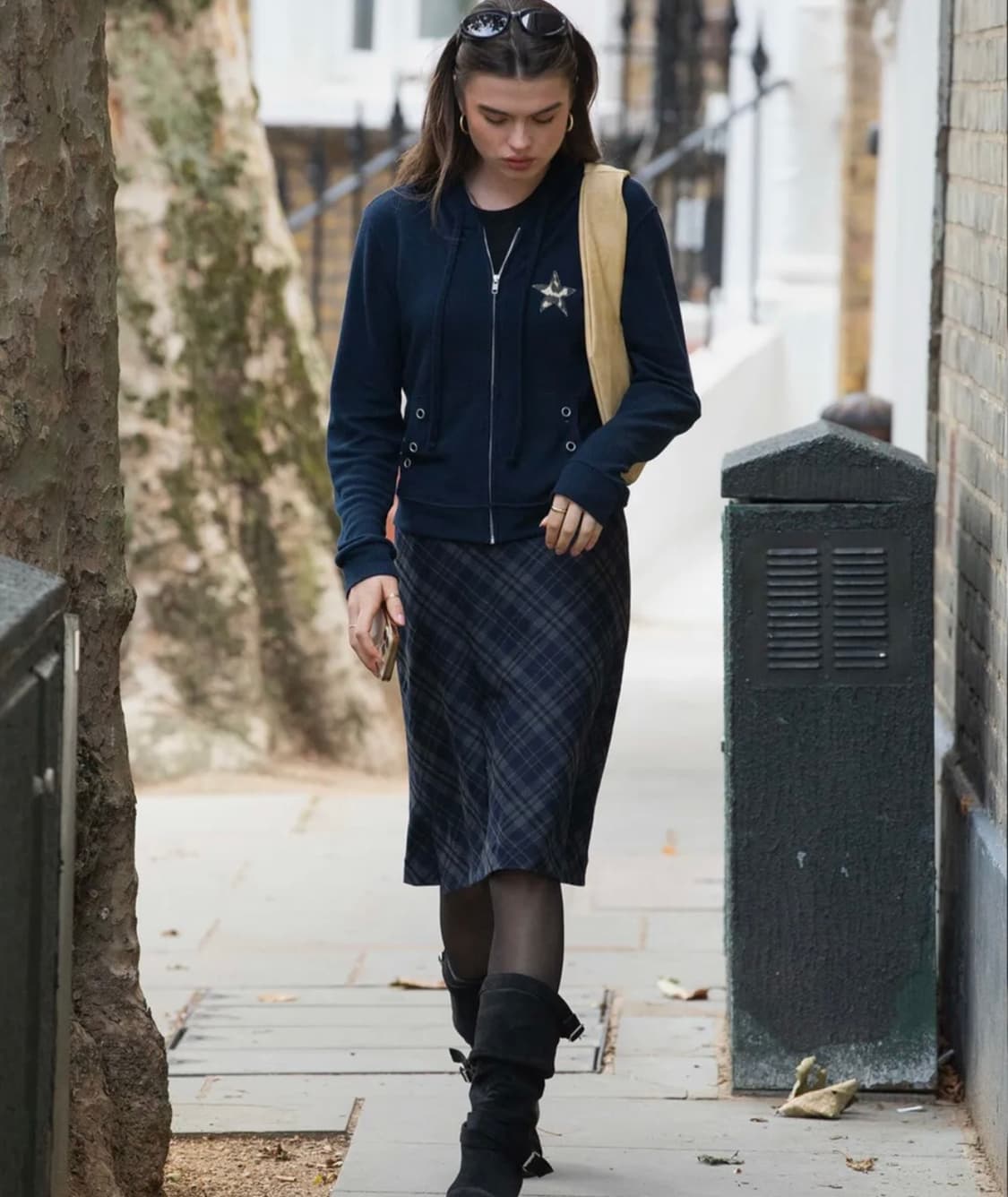 디망쉬 체크 미디 스커트 S 네이비 상품이미지4