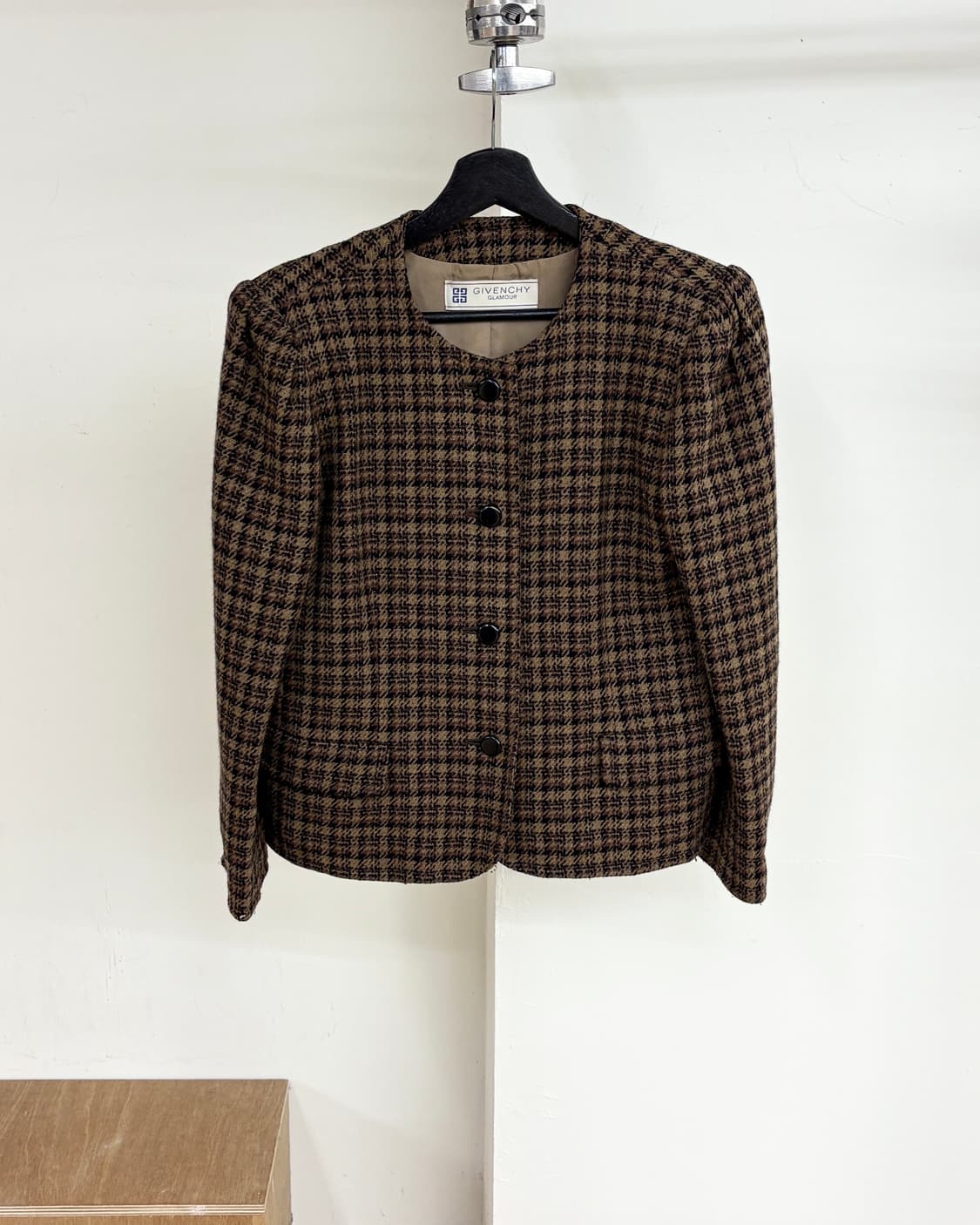 지방시 브라운 체크 논카라 울 자켓 상품이미지1