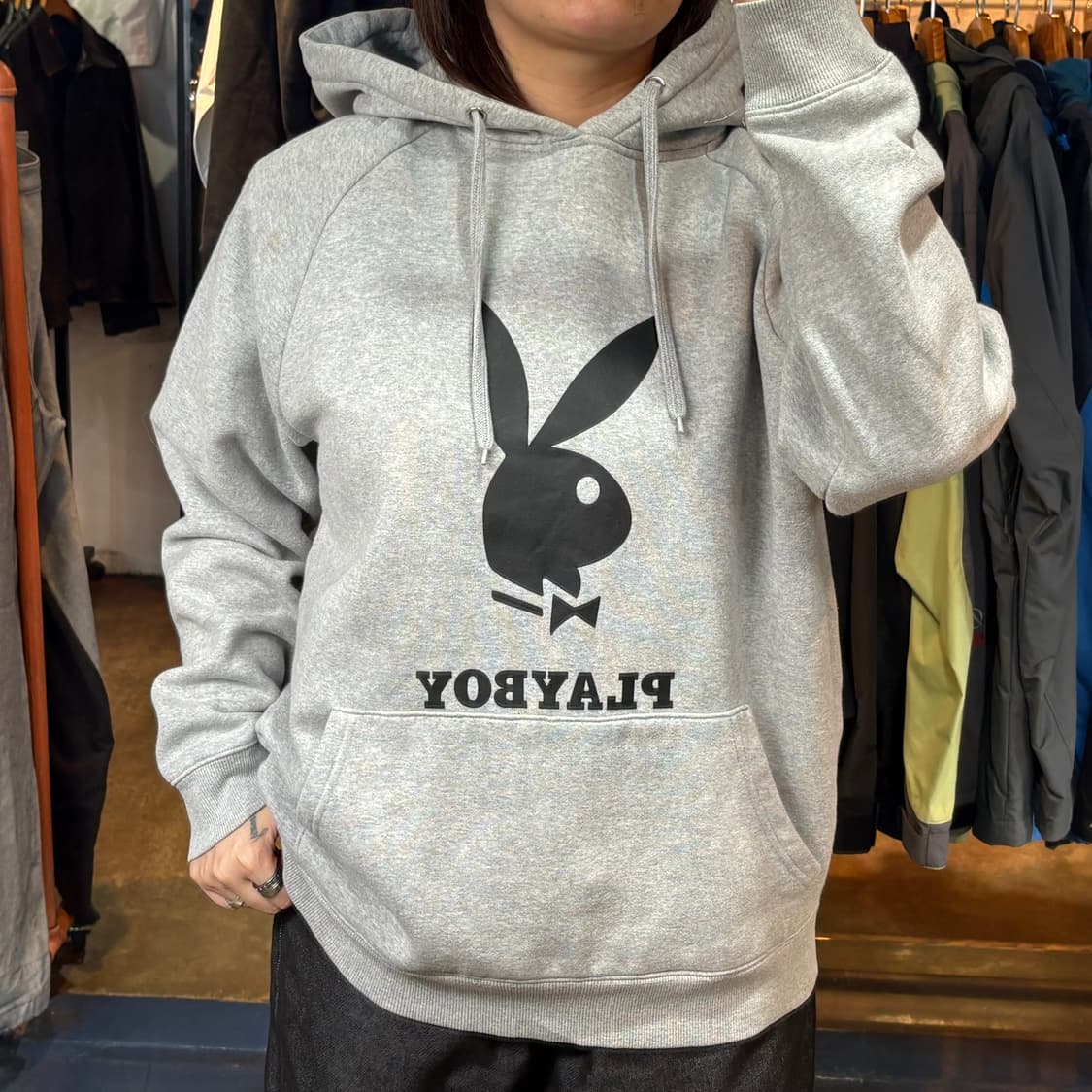 플레이 보이 빅로고 그레이 후드 상품이미지1