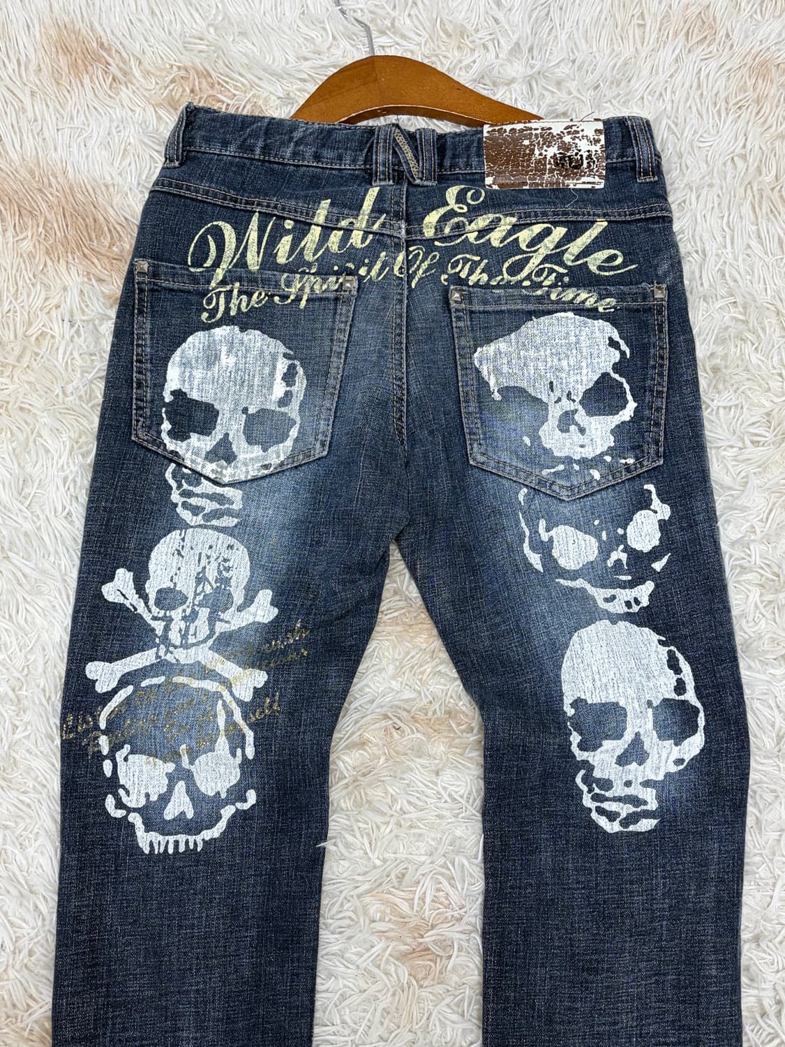 00s 스터드, 해골 디테일 락시크 펑크 와투케 슬림핏 데님팬츠 해골 상품이미지1