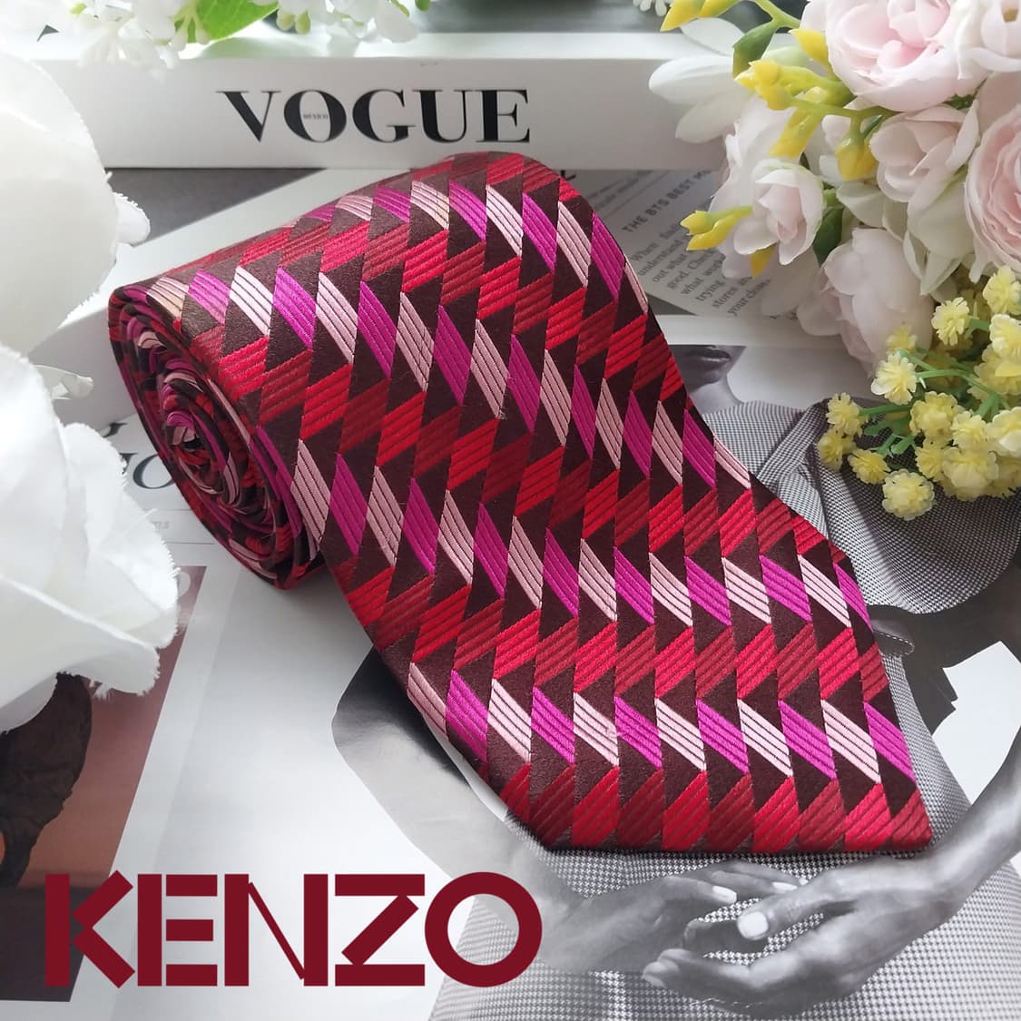 겐조 실크 핑크 기하 패턴 넥타이 9.3cm A+~A등급 K2520
 상품이미지2