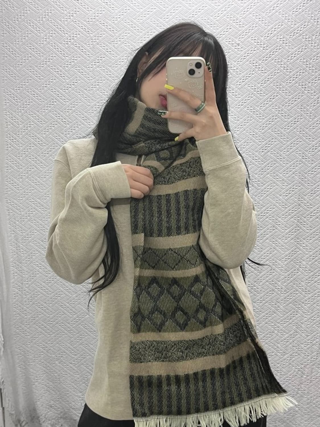 빈티지 보헤미안 에스닉 인디언 올리브카키 목도리 C07473 상품이미지1