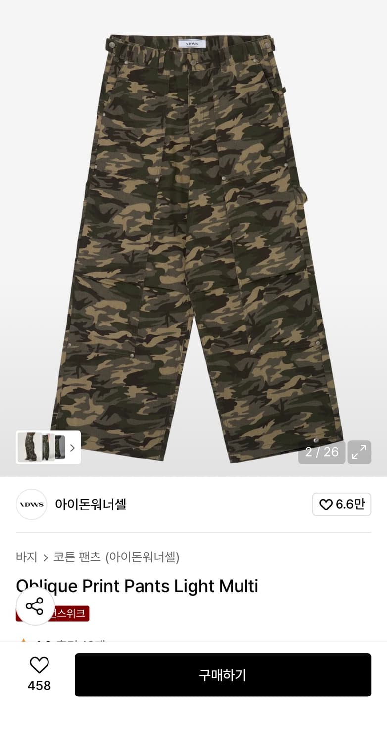 idws 카모 팬츠 L 상품이미지1