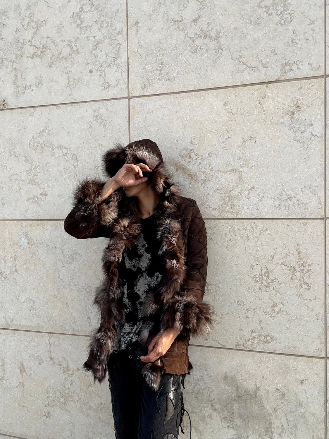 “PD&PD”00‘s Rough Brown Leather Fur Trim 상품이미지2