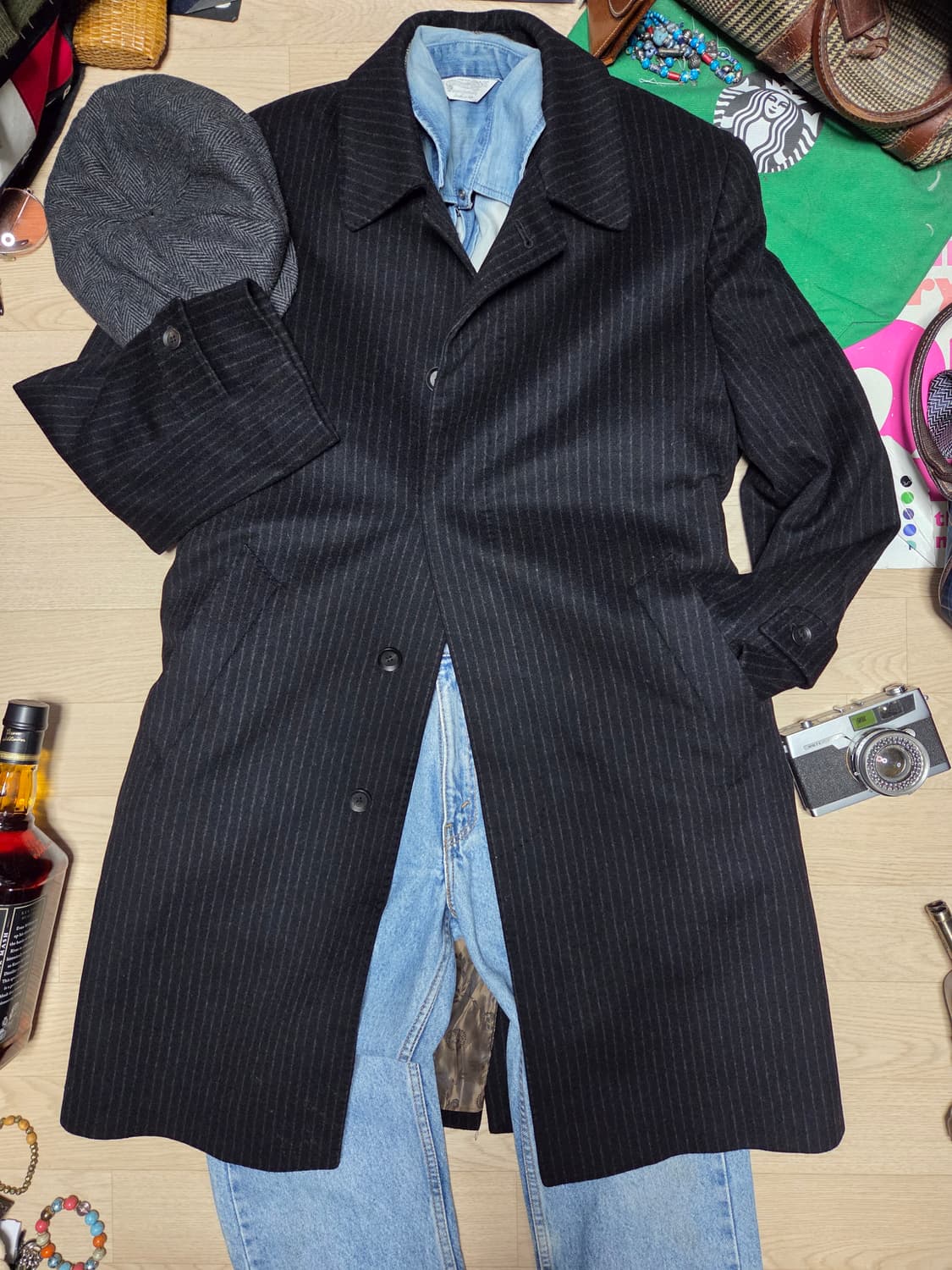 LANCETI CASHMERE 코트 스트라이프 싱글 체스터필드  상품이미지4