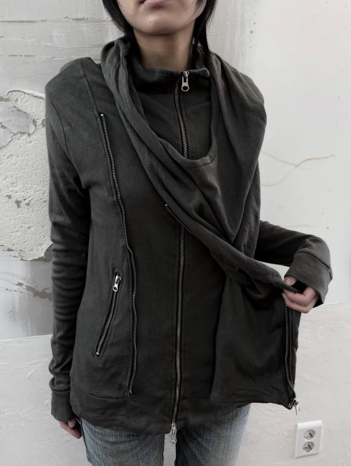 semantic design Khaki Hood Zip-Up 상품이미지1