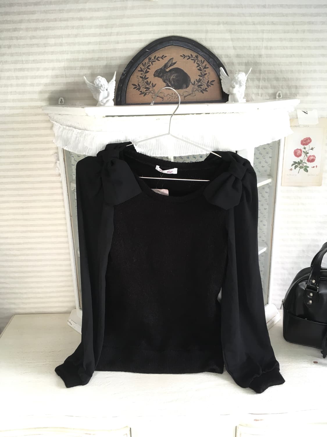 jpn vintage black ribbon knit blouse 상품이미지8