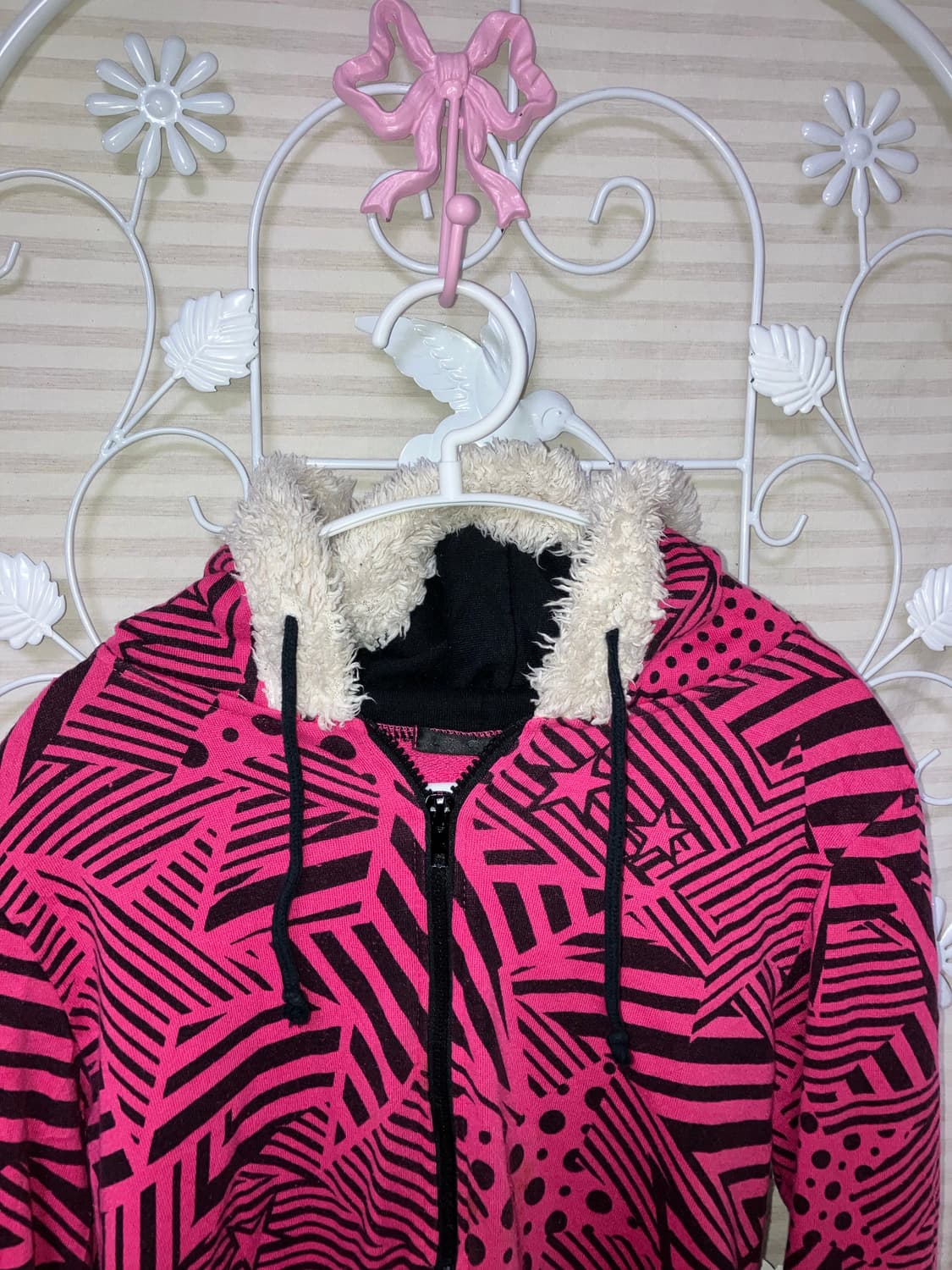 jpn vintage 핫핑크 키치 후드 집업 y2k 스트릿 갸루 펑키 상품이미지3