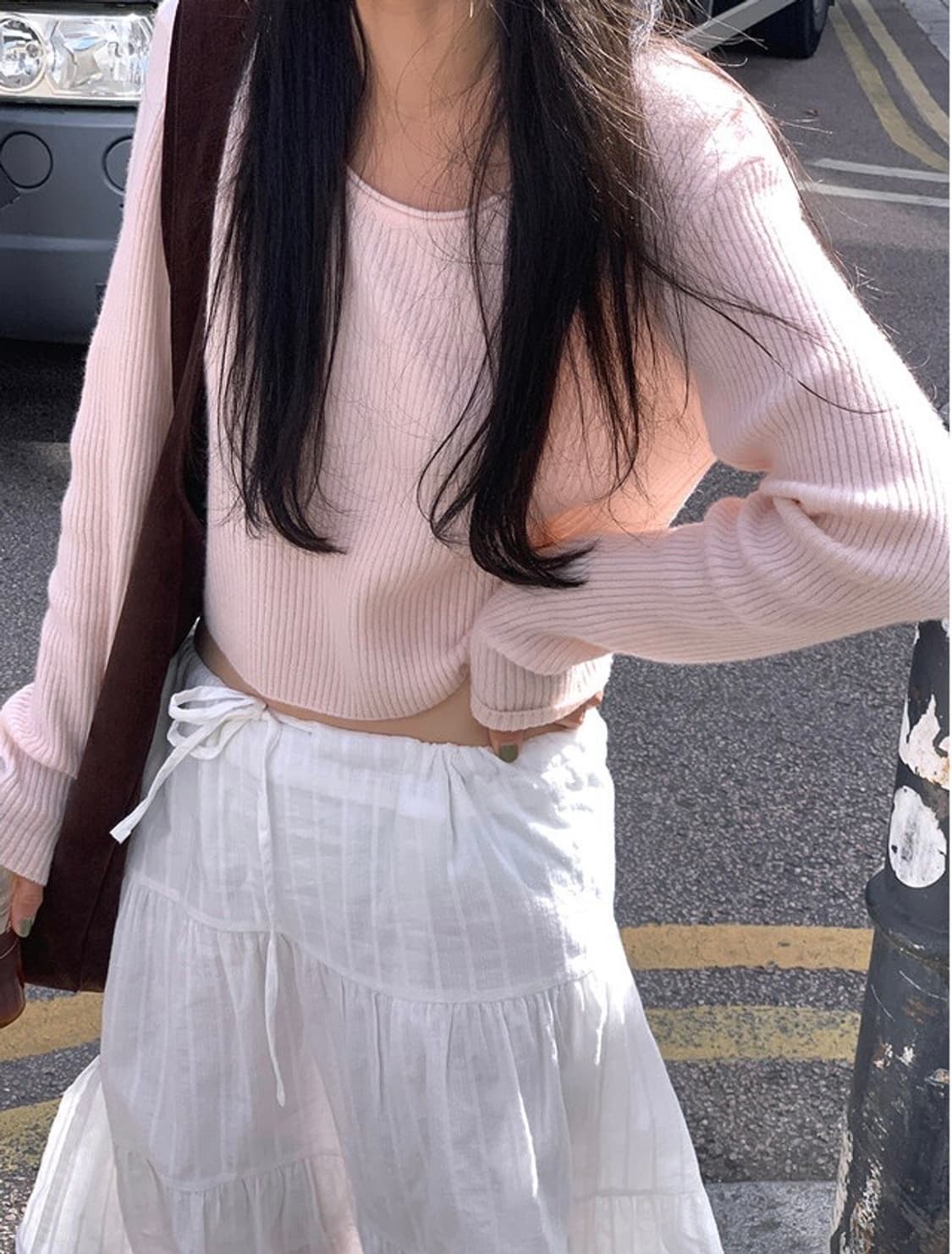 언더비 Favor 여리핏 골지 크롭 니트 소프트핑크 상품이미지6