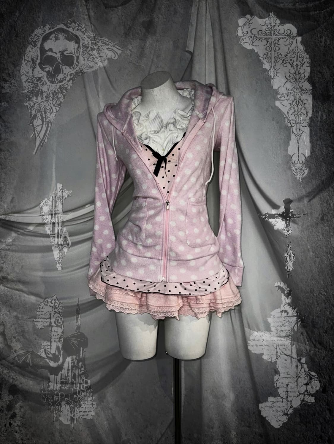 핑크 히메갸루 도트 아이렛 디테일 코디세트  상품이미지1