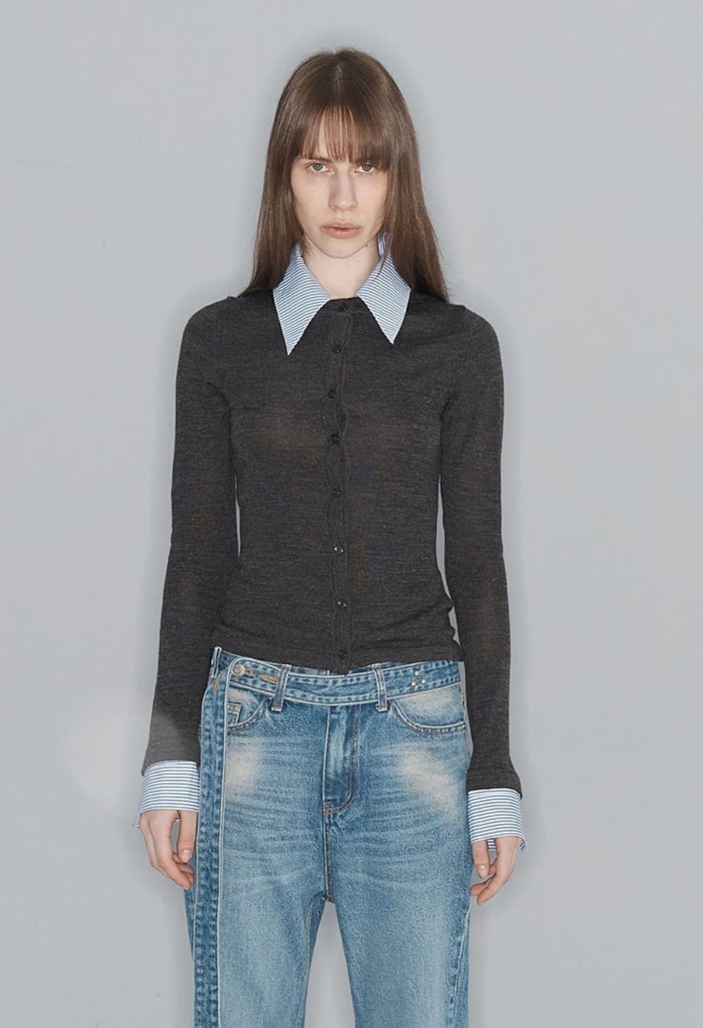 오픈와이와이 셔츠 레이어드 가디건 니트 openyy 상품이미지3