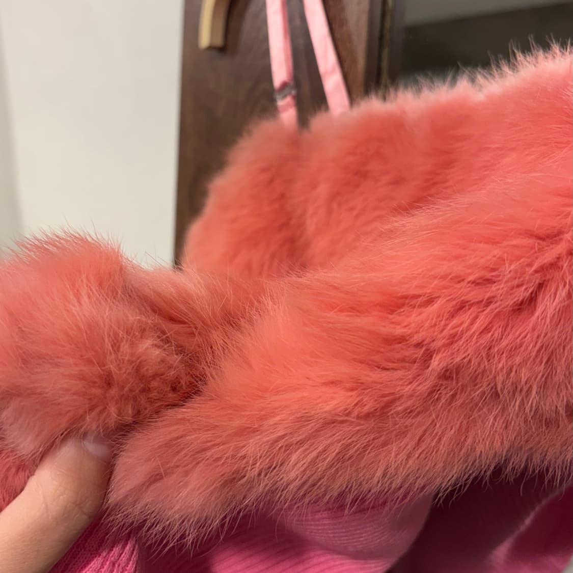 일본 빈티지 핑크 리얼 래빗 퍼 슬리브리스 끈 나시 갸루 키치 토끼털 상품이미지3