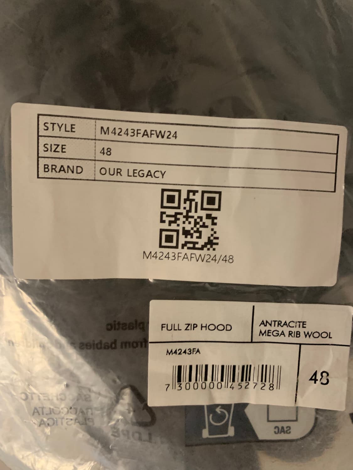 아워레가시 풀집 후드 니트 48사이즈 상품이미지3