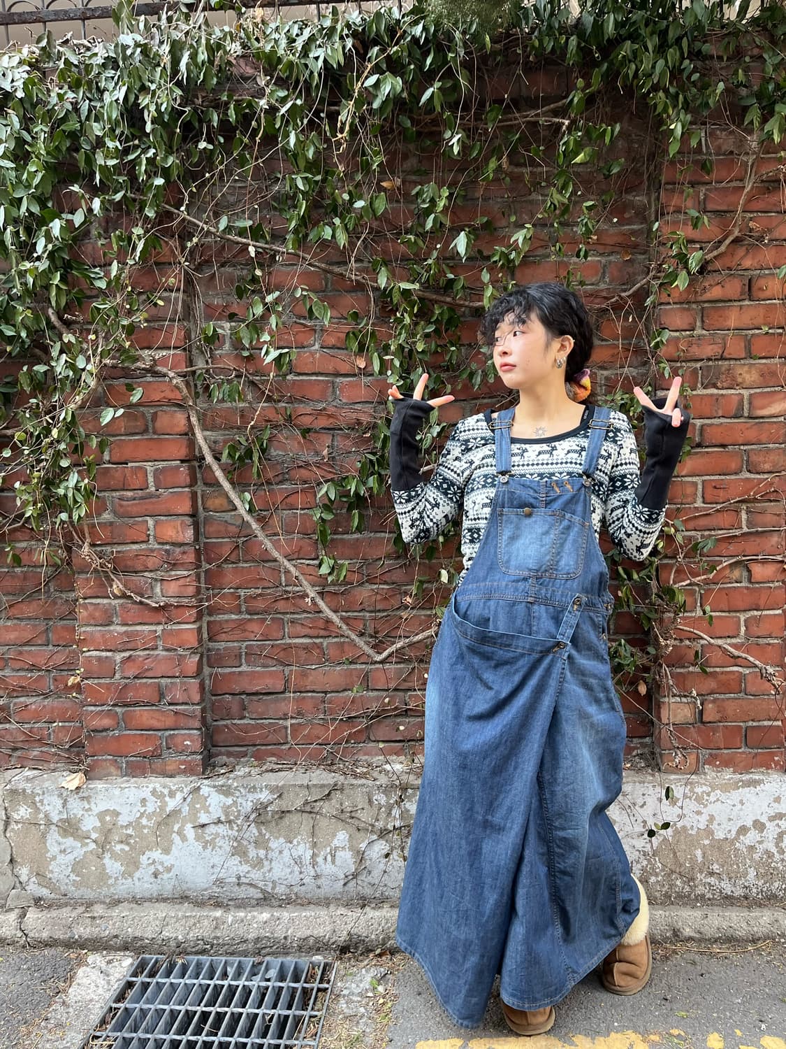 블루 데님 멜빵 롱 원피스 상품이미지2