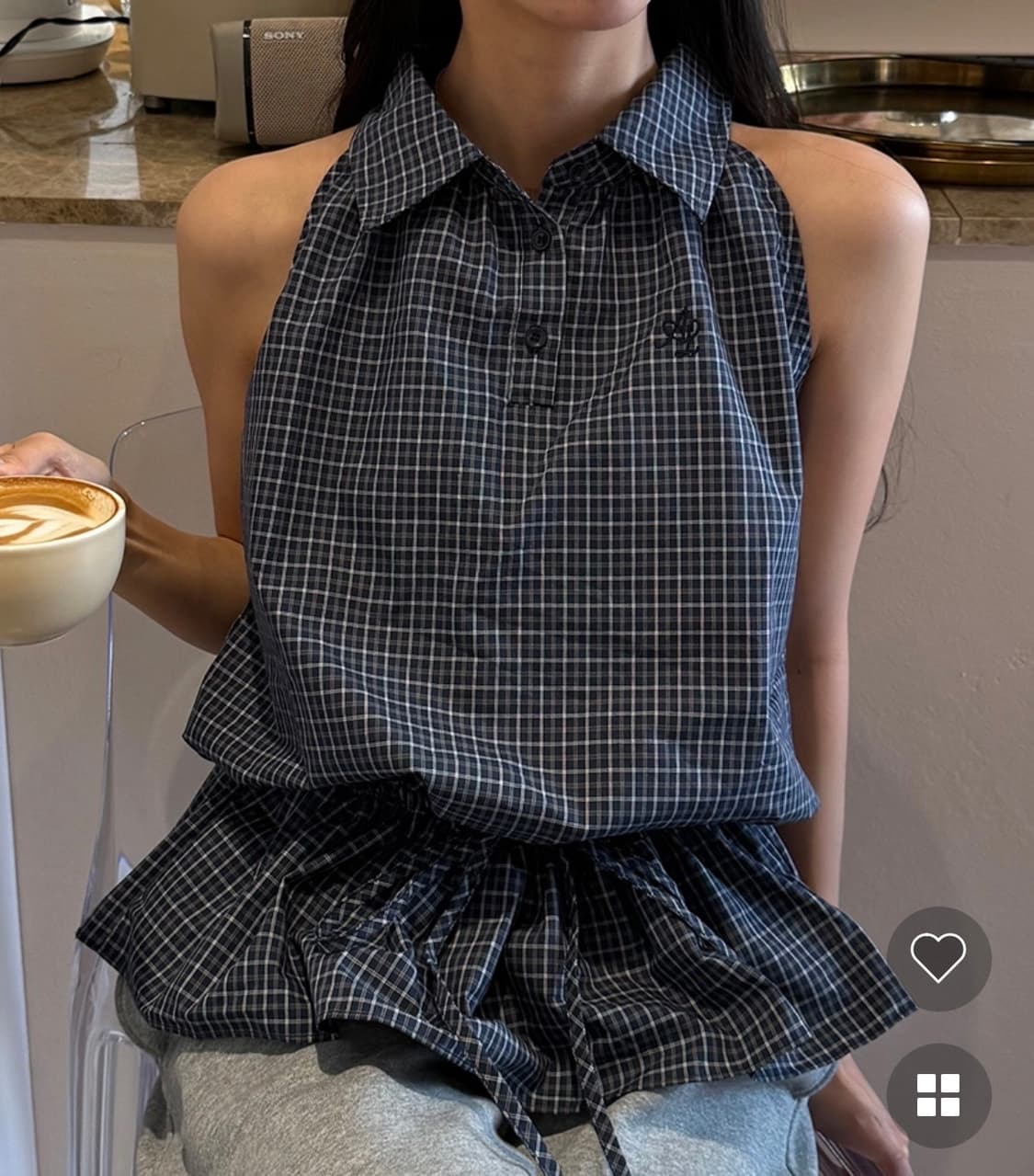 (새상품) (반택포) 델리센트 홀터카라체크프릴 상의/원피스 상품이미지5