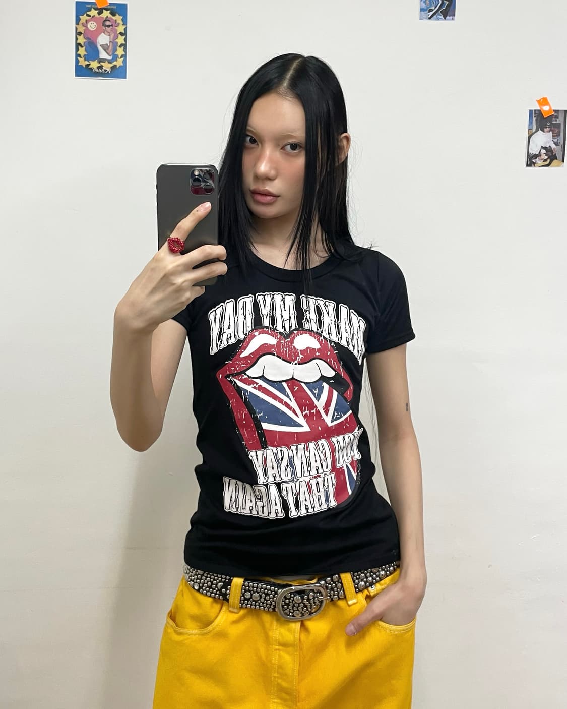 Rolling Stones American Flag Lip Black T 상품이미지1