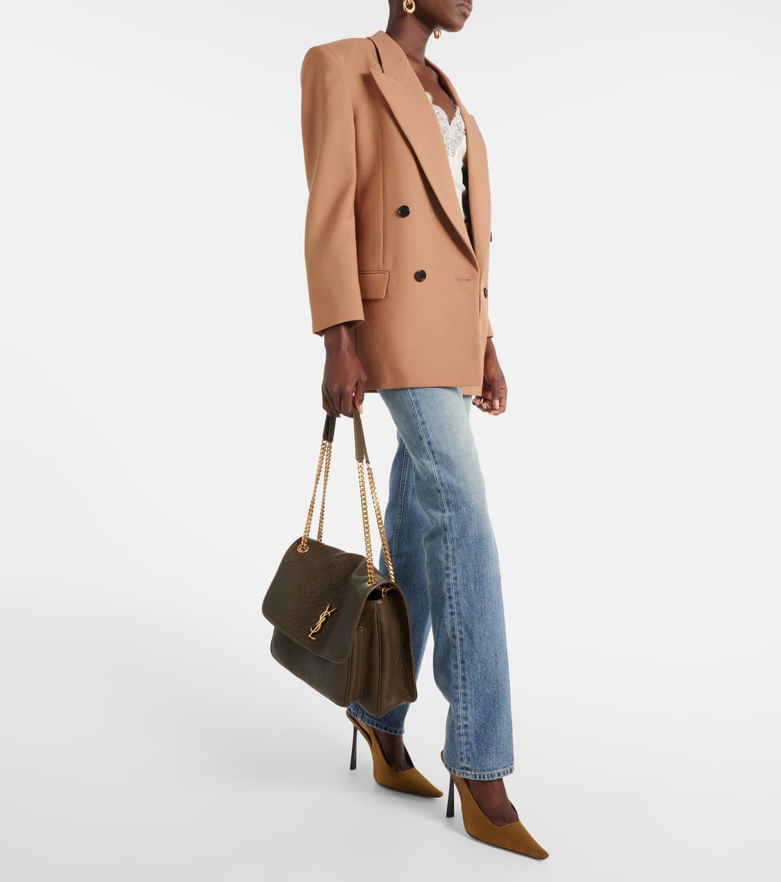 [고현정님 착용] 생로랑 24fw 울 개버딘 베이지 자켓 상품이미지4