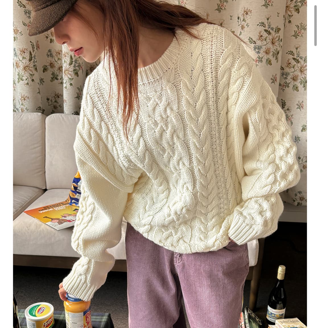 지그재그 에이블리 데일리쥬 자체제작 레닉스 오버핏 꽈배기 라운드 니트 상품이미지1