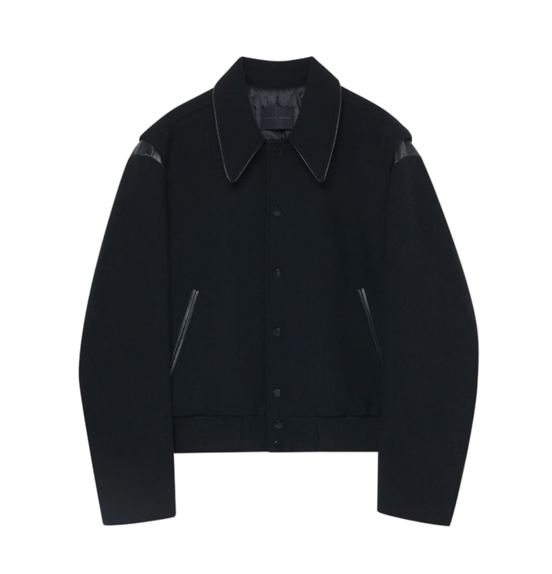 인사일런스X도프제이슨 레더 믹스 울 바시티 자켓 상품이미지1