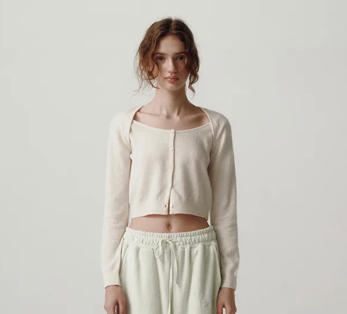 더바넷 peony double split cardigan - cream 상품이미지1