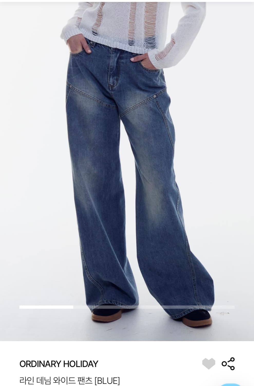 오디너리 홀리데이 라인 데님 와이드 팬츠 [BLUE] 상품이미지1