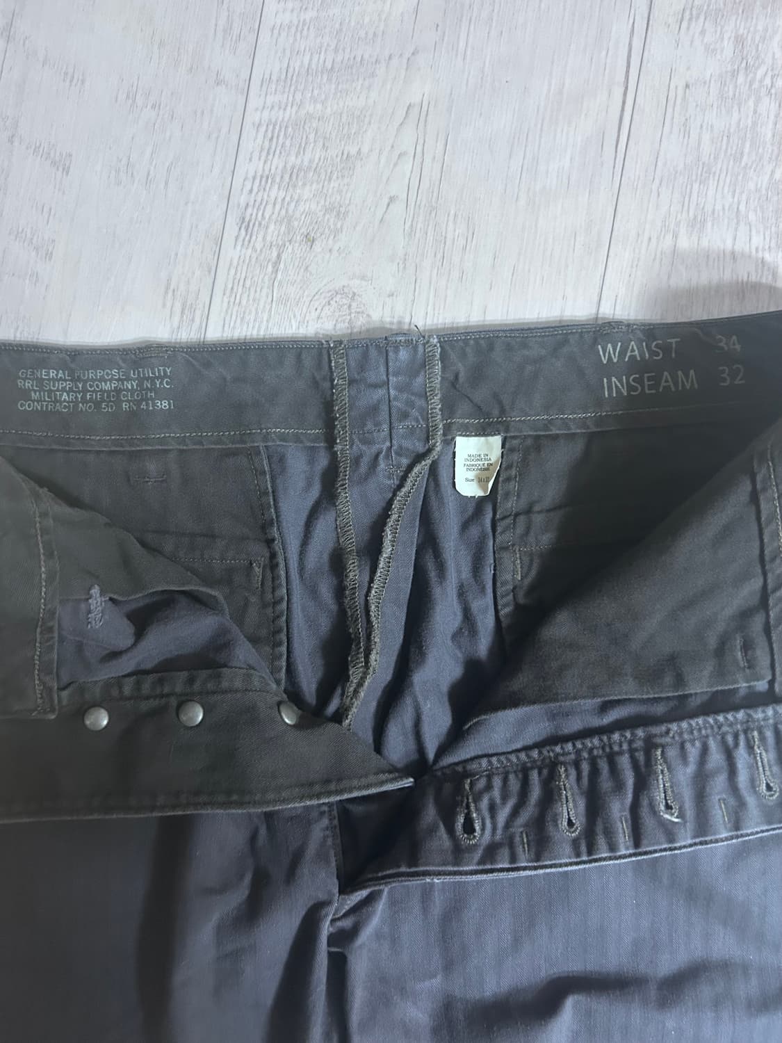 RRL 해링본 블랙 다이 치노 팬츠 34x32 상품이미지2